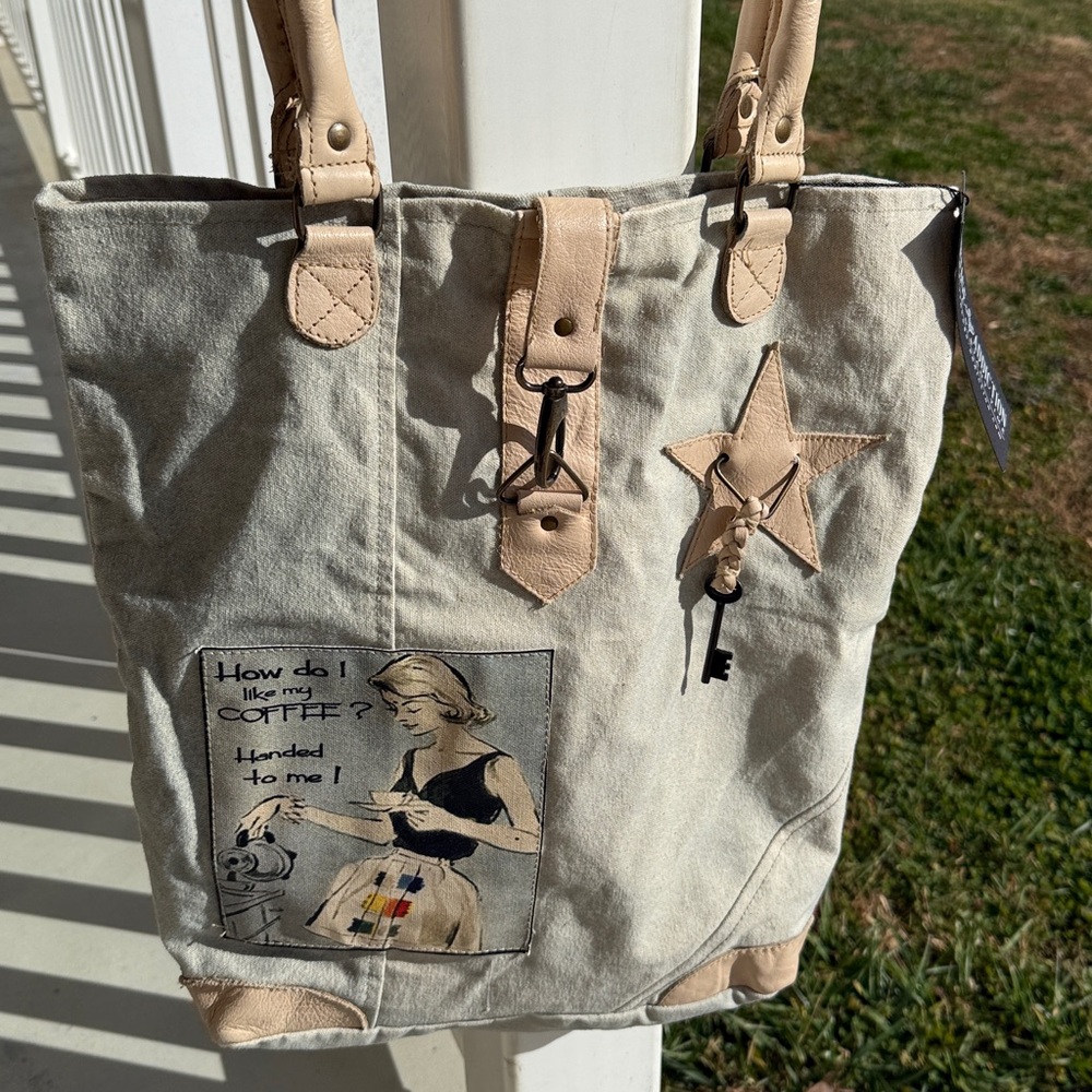 Vintage Addiction Bag Tot Canvas --HOW do I Like my Coffee? NWT - Picture 2 of 16